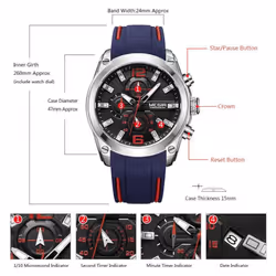 Megir Men&apos;s Chronograph Analog Quartz Watch With Date, Luminous Hands, Waterproof Silicone Rubber Strap Wristswatch For Man 2063 - ivory