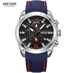 Megir Men&apos;s Chronograph Analog Quartz Watch With Date, Luminous Hands, Waterproof Silicone Rubber Strap Wristswatch For Man 2063 - blue