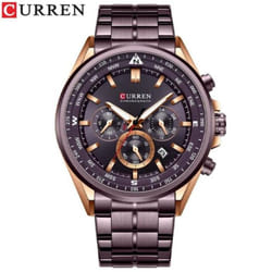 Curren Men&apos;s Luxury Watches Fashion Sporty Wristwatches Male Chronograph Quartz Stainless Steel Clock With Luminous Hands 8399 - coffee