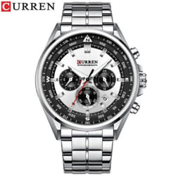 Curren Men&apos;s Luxury Watches Fashion Sporty Wristwatches Male Chronograph Quartz Stainless Steel Clock With Luminous Hands 8399 - silver