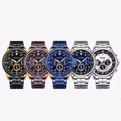 Curren Men&apos;s Luxury Watches Fashion Sporty Wristwatches Male Chronograph Quartz Stainless Steel Clock With Luminous Hands 8399 - silver