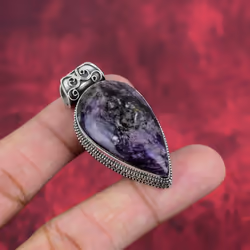 Charoite Handmade Gemstone Pendant, 925 Solid Sterling Silver Pendant Antique Jewelry, For Engagement Gift - purple, 1.93 Inc ...