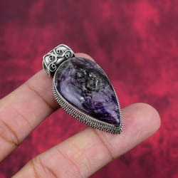 Charoite Handmade Gemstone Pendant, 925 Solid Sterling Silver Pendant Antique Jewelry, For Engagement Gift - purple, 1.93 Inches