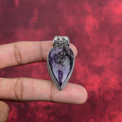 Charoite Handmade Gemstone Pendant, 925 Solid Sterling Silver Pendant Antique Jewelry, For Engagement Gift - purple, 1.93 Inches