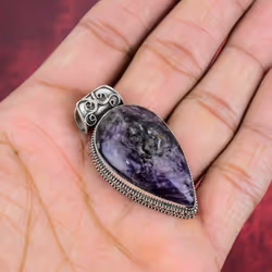 Charoite Handmade Gemstone Pendant, 925 Solid Sterling Silver Pendant Antique Jewelry, For Engagement Gift - purple, 1.93 Inches
