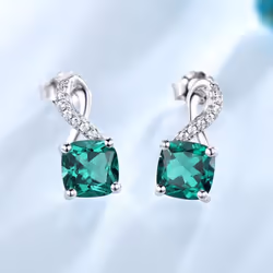 Umcho Gemstone Emerald Ring Pendant Stud Earrings 925 Sterling Silver Jewelry Set - emerald, 7
