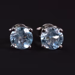 Simple Gemstone Earring Round 6mm Natural Topaz Peridot Garnet 925 Sterling Silver Fine Jewelry Gift Bolaijewelry - blue, s