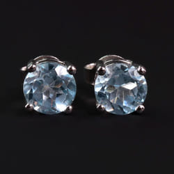 Simple Gemstone Earring Round 6mm Natural Topaz Peridot Garnet 925 Sterling Silver Fine Jewelry Gift Bolaijewelry - blue, s
