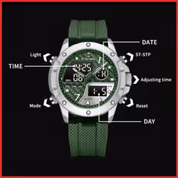 Naviforce Watches For Men Sports Digital Waterproof Multifunction Luminous Wristwatch 9221 - black, 260mm