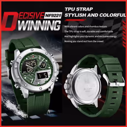 Naviforce Watches For Men Sports Digital Waterproof Multifunction Luminous Wristwatch 9221 - black, 260mm