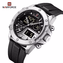 Naviforce Watches For Men Sports Digital Waterproof Multifunction Luminous Wristwatch 9221 - silver,black, 260mm