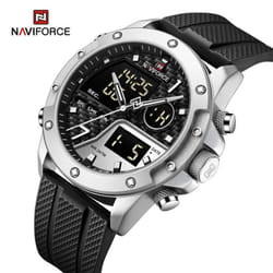 Naviforce Watches For Men Sports Digital Waterproof Multifunction Luminous Wristwatch 9221 - silver,black, 260mm