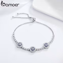 Bamoer New Arrival Genuine Sterling Silver Luxury Round Blue Eyes Clear Cubic Zircon Crystal