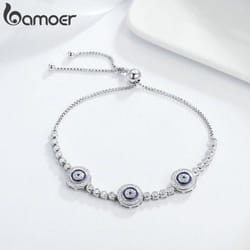 Bamoer New Arrival Genuine Sterling Silver Luxury Round Blue Eyes Clear Cubic Zircon Crystal