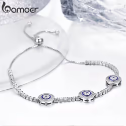 Bamoer New Arrival Genuine Sterling Silver Luxury Round Blue Eyes Clear Cubic Zircon Crystal