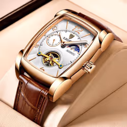 Lige Original Men Watch Fashion Casual Leather Strap Automatic Mechanical Watch Luminous Waterproof Chronograph - rose gold,w ...