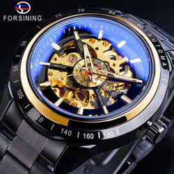Forsining Men Skeleton Automatic Mechanical Watch Skeleton Vintage Man Watch Top Brand Luxury Waistwatch - gold