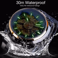 Forsining Men Skeleton Automatic Mechanical Watch Skeleton Vintage Man Watch Top Brand Luxury Waistwatch - gold