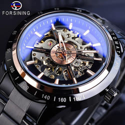 Forsining Men Skeleton Automatic Mechanical Watch Skeleton Vintage Man Watch Top Brand Luxury Waistwatch - rose gold