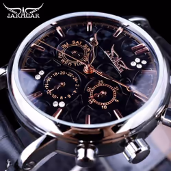 Jaragar Brand Men Automatic Self Wind Mechanical Watch White 3 Dials Calendar Blue Hands Simple Business Leather Band Wristwa ...