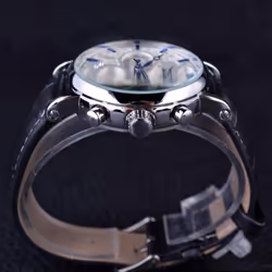 Jaragar Brand Men Automatic Self Wind Mechanical Watch White 3 Dials Calendar Blue Hands Simple Business Leather Band Wristwatch - black,gold