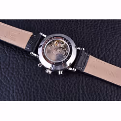 Jaragar Brand Men Automatic Self Wind Mechanical Watch White 3 Dials Calendar Blue Hands Simple Business Leather Band Wristwatch - black,gold