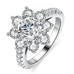 Vinregem 100% 925 Sterling Silver Sparkling Round Cut 6.5mm 1ct 3ex Vvs1 D Color Real Moissanite Diamonds Flower Ring Wedding Engagement - white, US 8