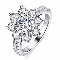Vinregem 100% 925 Sterling Silver Sparkling Round Cut 6.5mm 1ct 3ex Vvs1 D Color Real Moissanite Diamonds Flower Ring Wedding Engagement - green, US 7