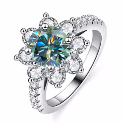 Vinregem 100% 925 Sterling Silver Sparkling Round Cut 6.5mm 1ct 3ex Vvs1 D Color Real Moissanite Diamonds Flower Ring Wedding Engagement - white, US 9