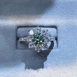 Vinregem 100% 925 Sterling Silver Sparkling Round Cut 6.5mm 1ct 3ex Vvs1 D Color Real Moissanite Diamonds Flower Ring Wedding Engagement - white, US 9