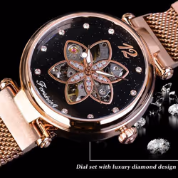 Forsining Fashion Starry Petal Mechanical Watch Female Elegant Automatic Watch Brand Wrist Watch - white