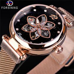 Forsining Fashion Starry Petal Mechanical Watch Female Elegant Automatic Watch Brand Wrist Watch - rose gold