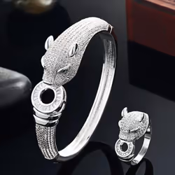 Zlxgirl Jewelry Jet Cubic Zircon Leopard Animal Bridal Bangle Jewelry Europe Design Copper Bracelet Women's Size Bracele ...