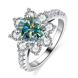 Vinregem 100% 925 Sterling Silver Sparkling Round Cut 6.5mm 1ct 3ex Vvs1 D Color Real Moissanite Diamonds Flower Ring Wedding Engagement - green, US 8
