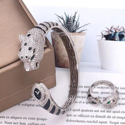 Zlxgirl Jewelry Jet Cubic Zircon Leopard Animal Bridal Bangle Jewelry Europe Design Copper Bracelet Women&apos;s Size Bracelet&bang - 005 silver ring8