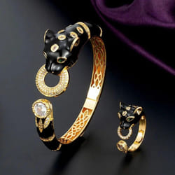 Zlxgirl Jewelry Jet Cubic Zircon Leopard Animal Bridal Bangle Jewelry Europe Design Copper Bracelet Women&apos;s Size Bracelet&bangl - 004 gold ring 9