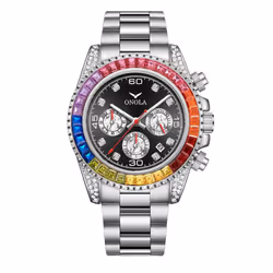 Fashion Rose Gold Business Men's Watch Rainbow Diamond Watch Ring Waterproof Solid Stainless Steel Strap Men Quartz Watc ...
