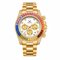 Fashion Rose Gold Business Men&apos;s Watch Rainbow Diamond Watch Ring Waterproof Solid Stainless Steel Strap Men Quartz Watc ...