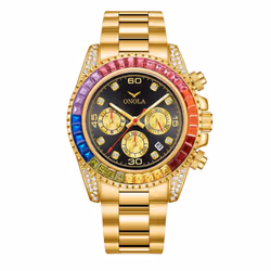 Fashion Rose Gold Business Men's Watch Rainbow Diamond Watch Ring Waterproof Solid Stainless Steel Strap Men Quartz Watc ...