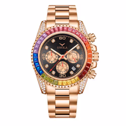 Fashion Rose Gold Business Men's Watch Rainbow Diamond Watch Ring Waterproof Solid Stainless Steel Strap Men Quartz Watc ...