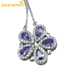 Sace Gems Pendant For Women 925 Sterling Silver 3*5mm Tanzanite Pendant Necklace Wedding Party Fine Jewelry Gifts - blue