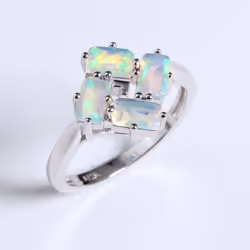 Classic Argyle Shape Design Natural Opel Gemstone Ring Gorgeous Fashion Women Anniversary & Engagement & Banquet Gift - white ...