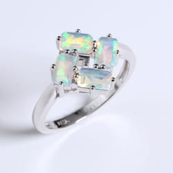 Classic Argyle Shape Design Natural Opel Gemstone Ring Gorgeous Fashion Women Anniversary & Engagement & Banquet Gift - white, US RING SIZE:7#