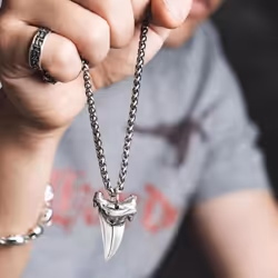Real Silver Vintage Shark Tooth Necklace Pendant Man S925 Sterling Silver  Chain Pendant Jewelry Gift
