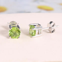 Simple Gemstone Earring Round 6mm Natural Topaz Peridot Garnet 925 Sterling Silver Fine Jewelry Gift Bolaijewelry - green, s