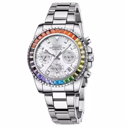 Biden Women's Fashionable Diamond Business Multifunctional Quartz Waterproof Watch - silver