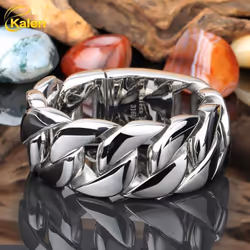 31mm 316l Stainless Steel Curb Cuban Bracelet Huge Heavy Link Chain Jewelry Mens Boys Bike Bracelet - silver, 22 cm