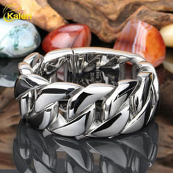 31mm 316l Stainless Steel Curb Cuban Bracelet Huge Heavy Link Chain Jewelry Mens Boys Bike Bracelet - silver, 22 cm