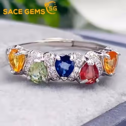 Sace Gems 925 Sterling Silver 2*2.5mm Natual Colourful Sapphire Rings For Women Engagement Cocktail Party Fine Jewelr - multi ...