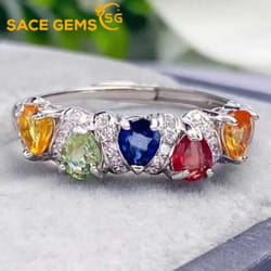 Sace Gems 925 Sterling Silver 2*2.5mm Natual Colourful Sapphire Rings For Women Engagement Cocktail Party Fine Jewelr - multicolor, Open